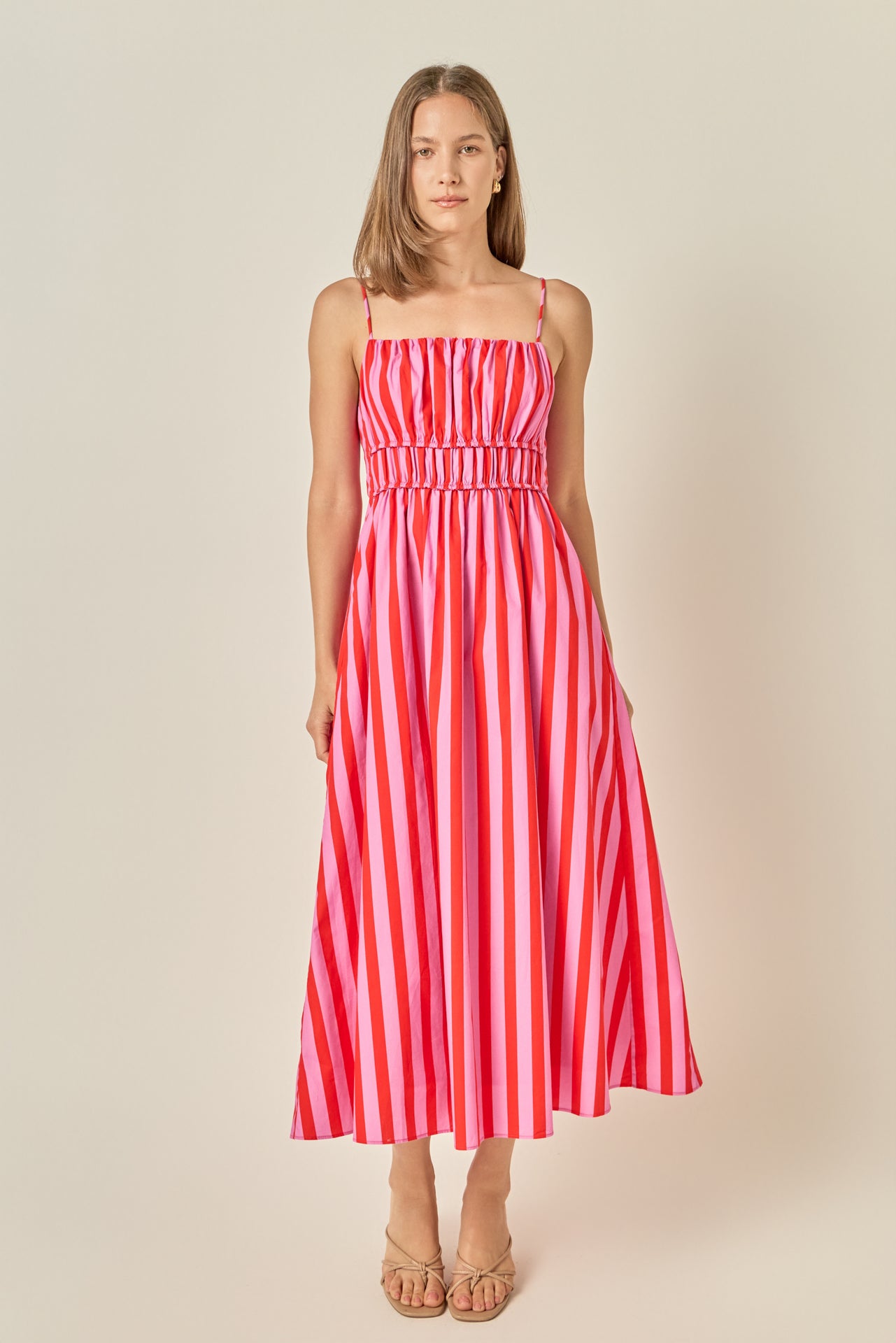 open lace back dress Reagan Red and White Striped Knit Midi Dress – Thomas and Rye main image 0