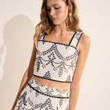 Embroidered Linen Sleeveless Crop Top