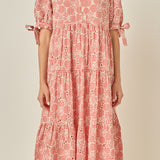 Embroidered Gingham Tiered Midi Dress