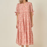 Embroidered Gingham Tiered Midi Dress