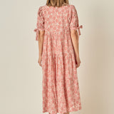 Embroidered Gingham Tiered Midi Dress
