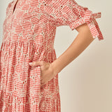 Embroidered Gingham Tiered Midi Dress