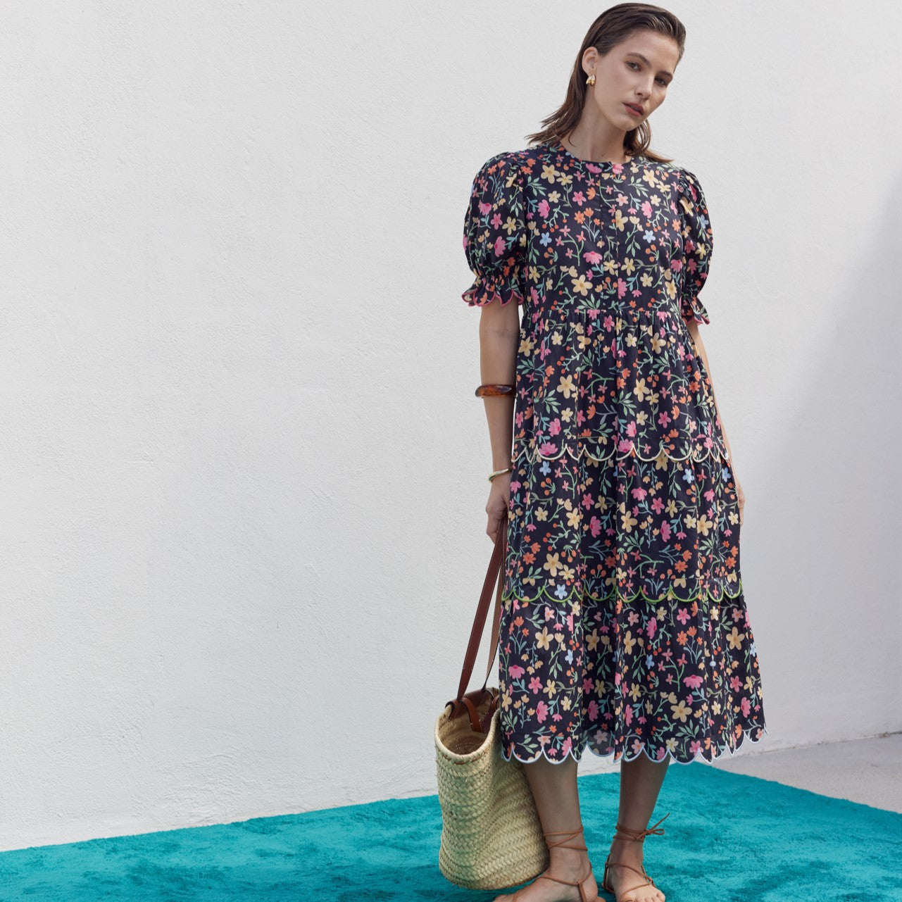 Floral Scallop Midi Dress