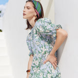 Floral Scallop Edge Puff Sleeve Midi Dress