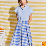 Linen Checked Pleated Midi Skirt