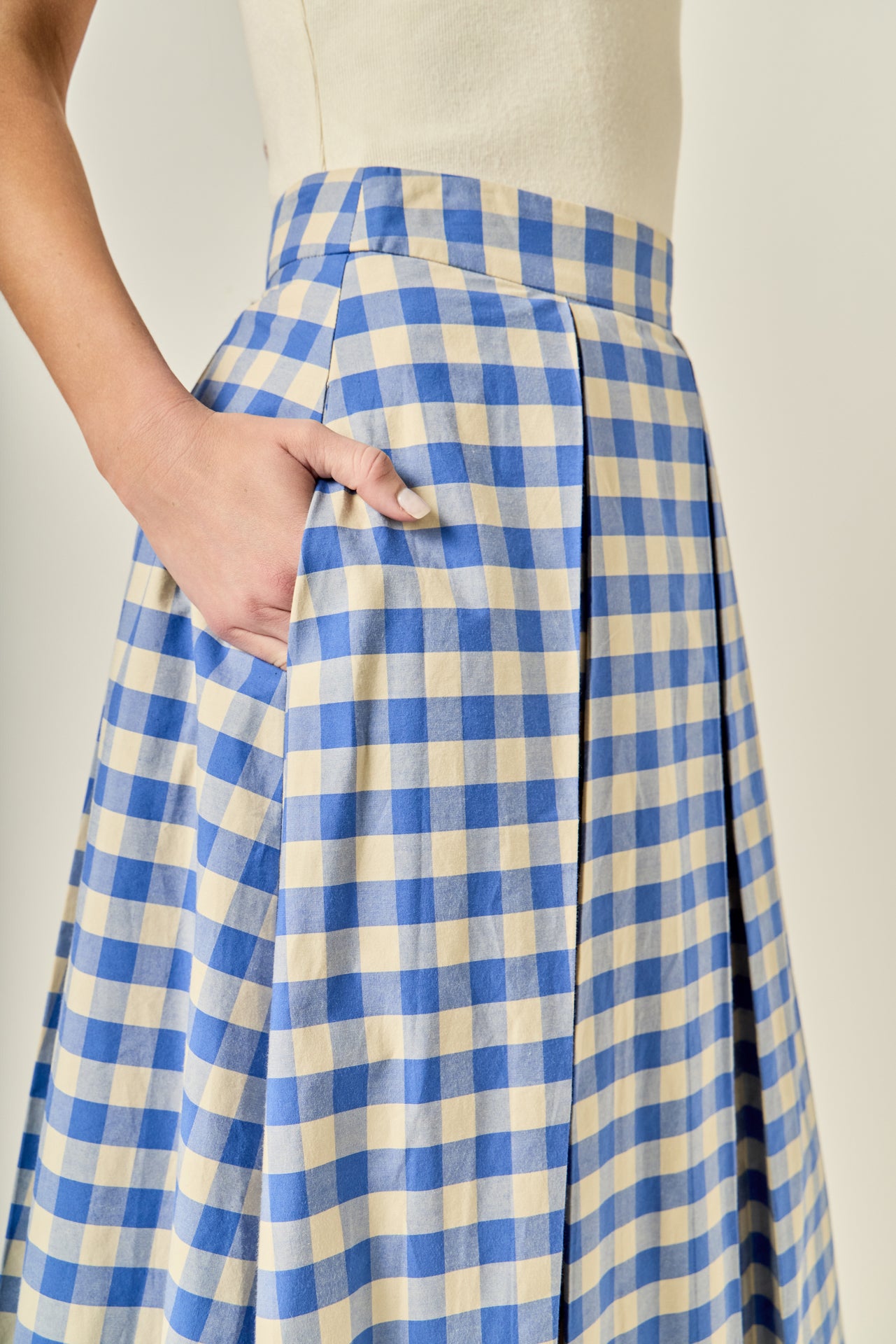 Linen Checked Pleated Midi Skirt – English Factory
