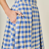 Linen Checked Pleated Midi Skirt