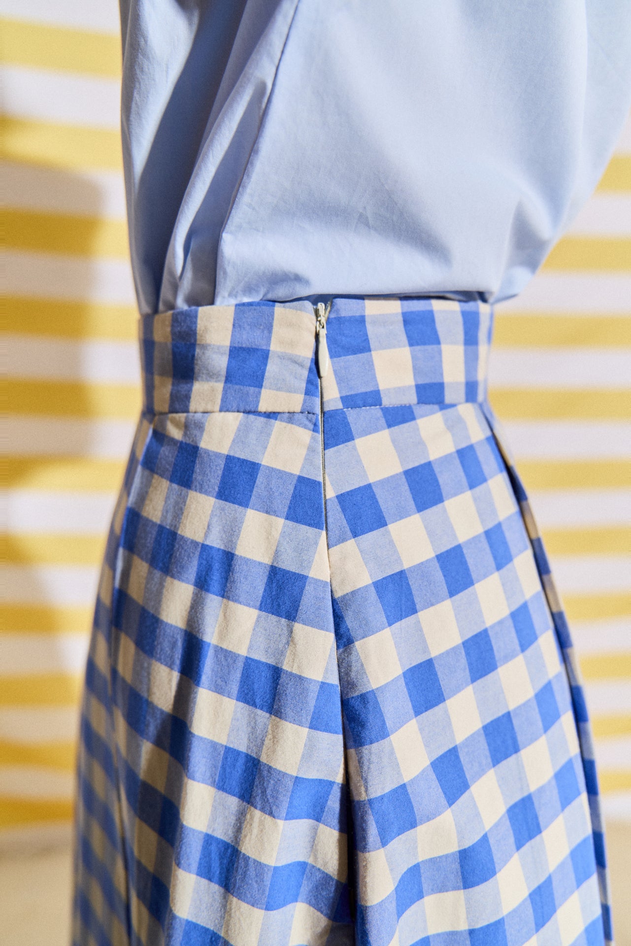 Linen Checked Pleated Midi Skirt – English Factory