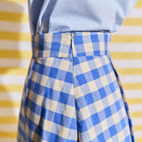Linen Checked Pleated Midi Skirt