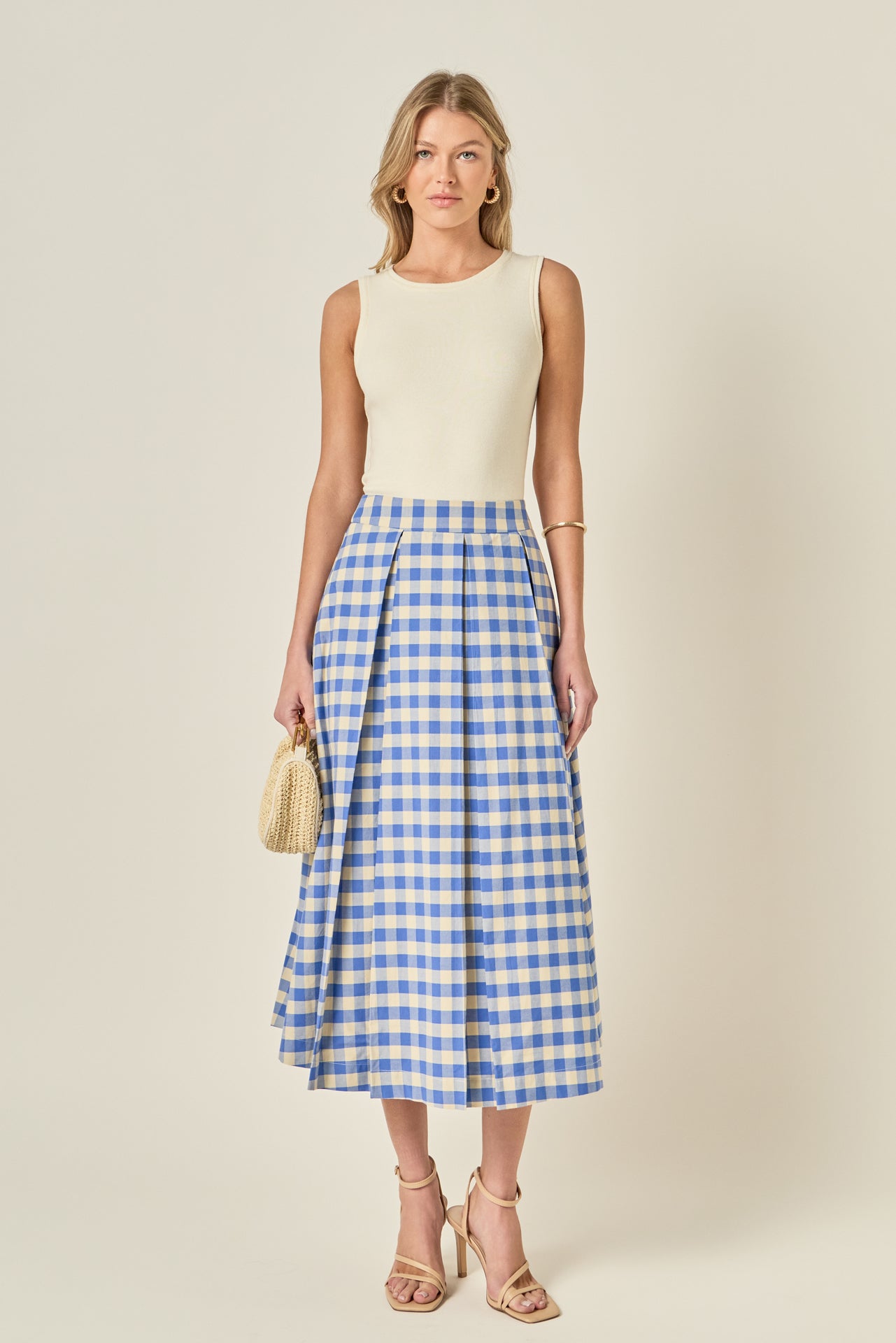 HUGYOURSKIN 新作Check Pleated Midi Skirt Linen Checked Pleated Midi Skirt – English Factory