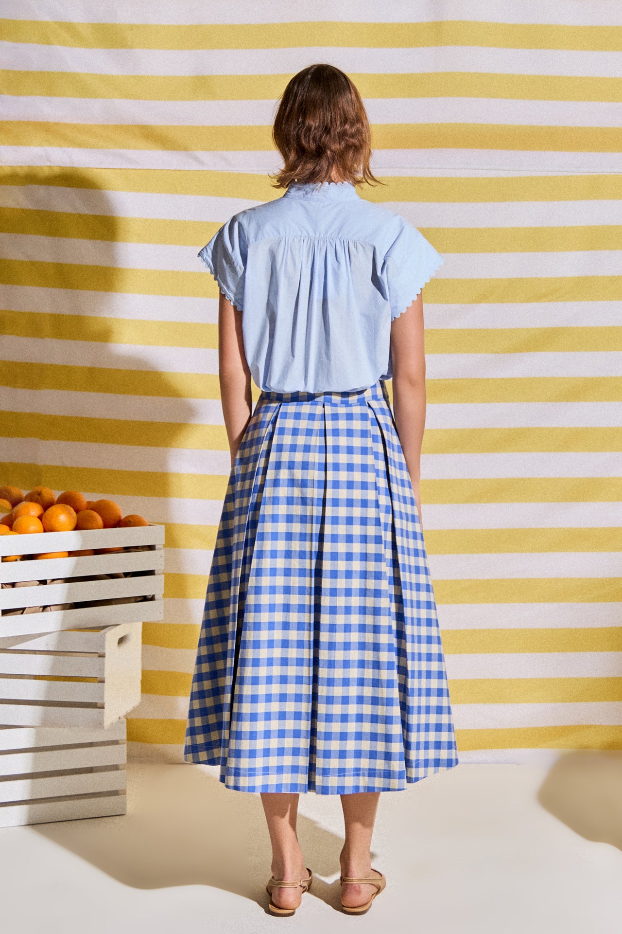 Linen Checked Pleated Midi Skirt – English Factory