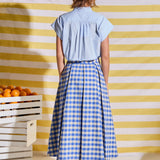 Linen Checked Pleated Midi Skirt