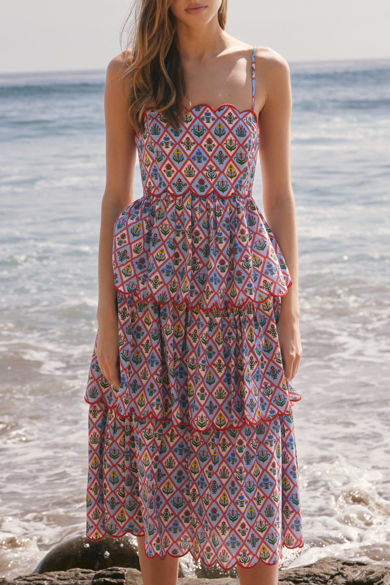 english factory tiered midi dress ENGLISH FACTORY TIERED MIDI DRESS WITH BOW-TIE SLEEVES