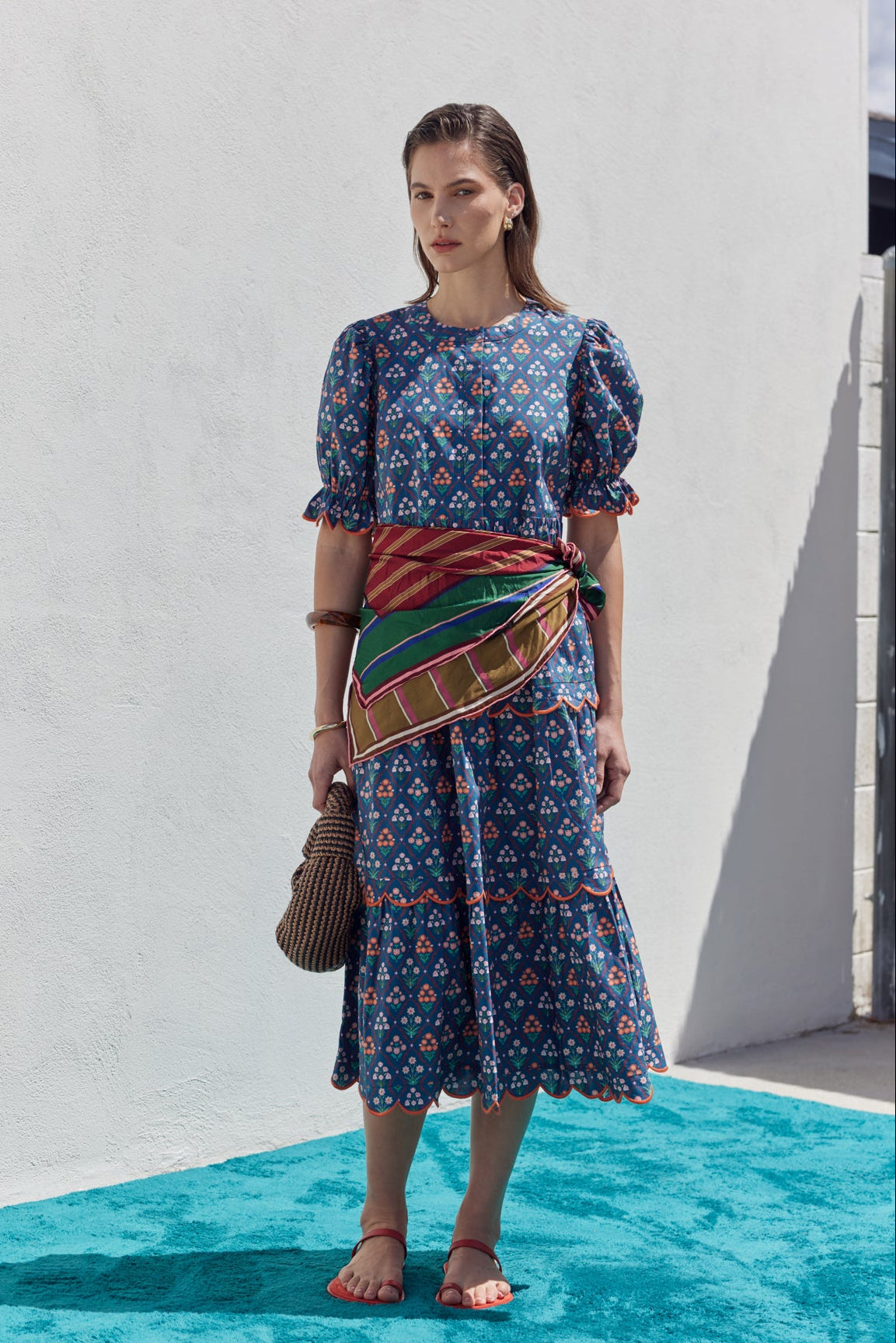 english factory blue medallion floral estelle scalloped dress Dresses