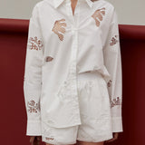 Embroidered Cutout Oversize Shirt