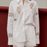 Embroidered Cutout Oversize Shirt