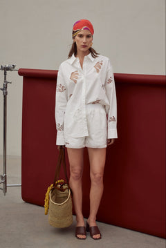 Embroidered Cutout Oversize Shirt