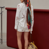 Embroidered Cutout Oversize Shirt