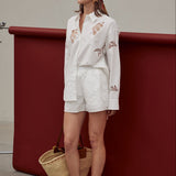 Embroidered Cutwork Poplin Shorts
