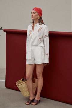 Embroidered Cutwork Poplin Shorts
