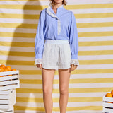 Scalloped Lace Detail Stripe Shirt Blouse