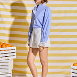 Scalloped Lace Detail Stripe Shirt Blouse