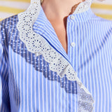 Scalloped Lace Detail Stripe Shirt Blouse