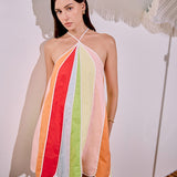 Colorblock Petal Halter Mini Dress
