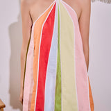 Colorblock Petal Halter Mini Dress