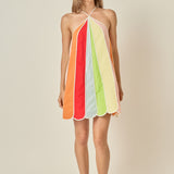 Colorblock Petal Halter Mini Dress