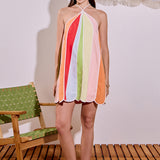 Colorblock Petal Halter Mini Dress