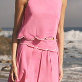 Contrast Trim Scalloped Top