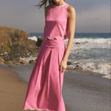 Contrast Trim Scalloped Top