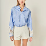 Embroidered Lace Stripe Shirt