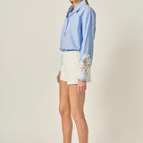 Embroidered Lace Stripe Shirt