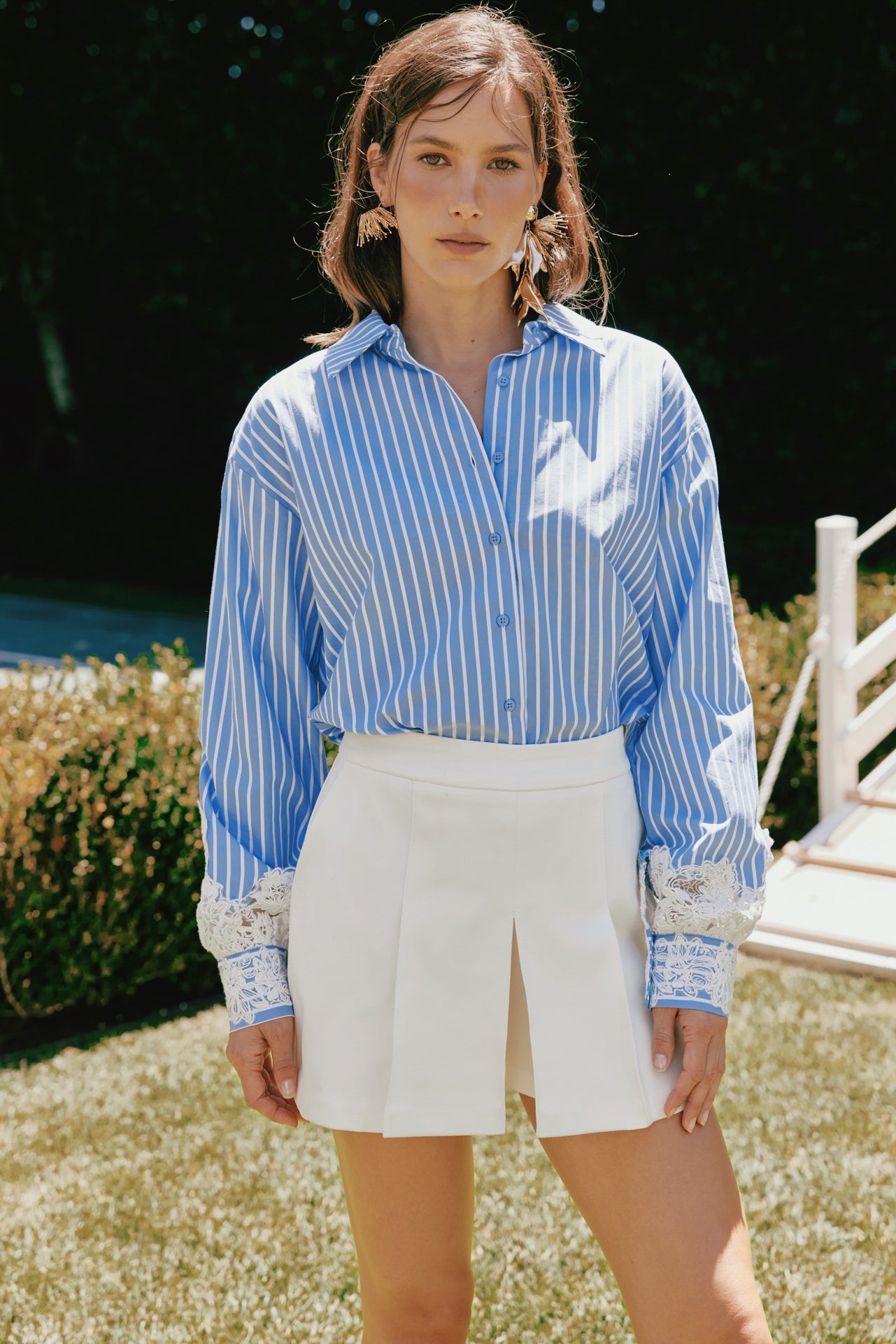 Embroidered Lace Stripe Shirt