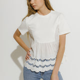 Knit Eyelet Mixed T-Shirt