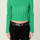 Open Back Cropped Sweater - Green