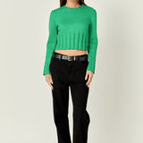 Open Back Cropped Sweater - Green