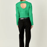Open Back Cropped Sweater - Green