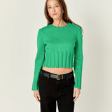 Open Back Cropped Sweater - Green