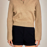 Ribbed Contrast Zip Up Sweater