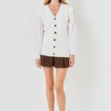 Knit and Poplin Combo Cardigan