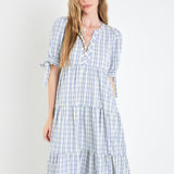 Gingham Tiered Dress with Bow-Tie Sleeves- Final Sale