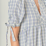 Gingham Tiered Dress with Bow-Tie Sleeves