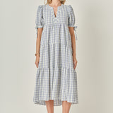 Gingham Tiered Dress with Bow-Tie Sleeves