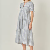 Gingham Tiered Dress with Bow-Tie Sleeves