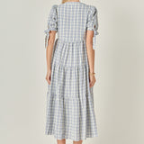 Gingham Tiered Dress with Bow-Tie Sleeves
