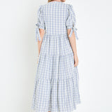 Gingham Tiered Dress with Bow-Tie Sleeves