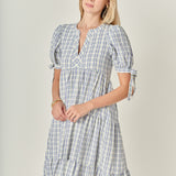 Gingham Tiered Dress with Bow-Tie Sleeves